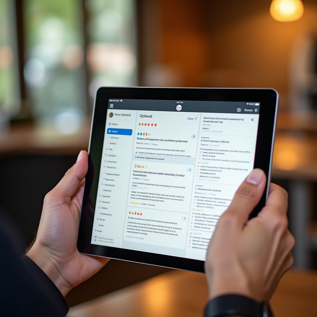 Schermata di gestione recensioni su tablet con valutazioni stelle e commenti di ospiti su piattaforma di booking turistica